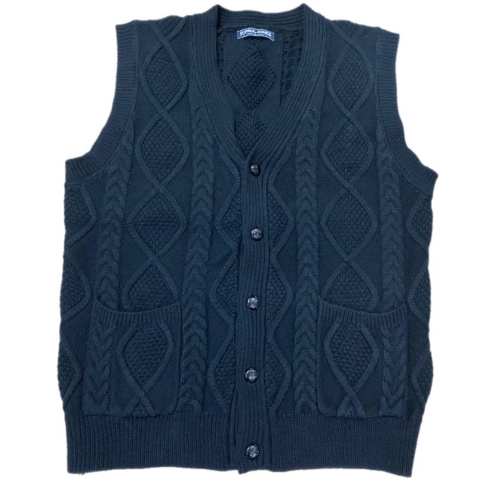 PJ Paul Jones Cable Knit Sweater Vest Dark Academia Collegiate Grunge Indie-L